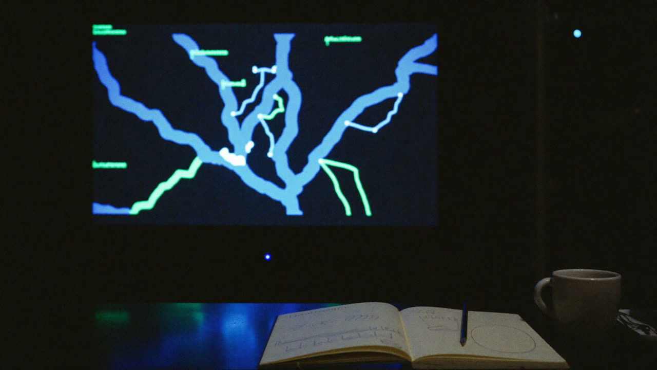 GATS planning research shown as branching graph paths above a notebook
