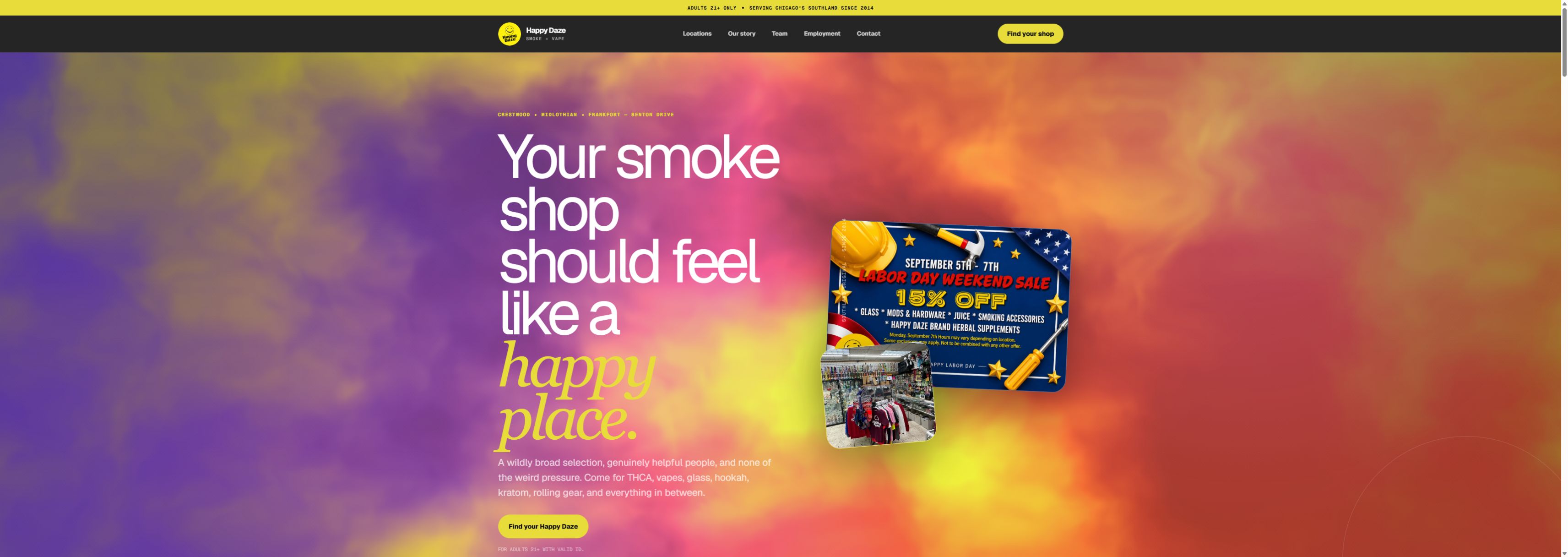 Happy Daze multi-location retail website designed and maintained by Teqri