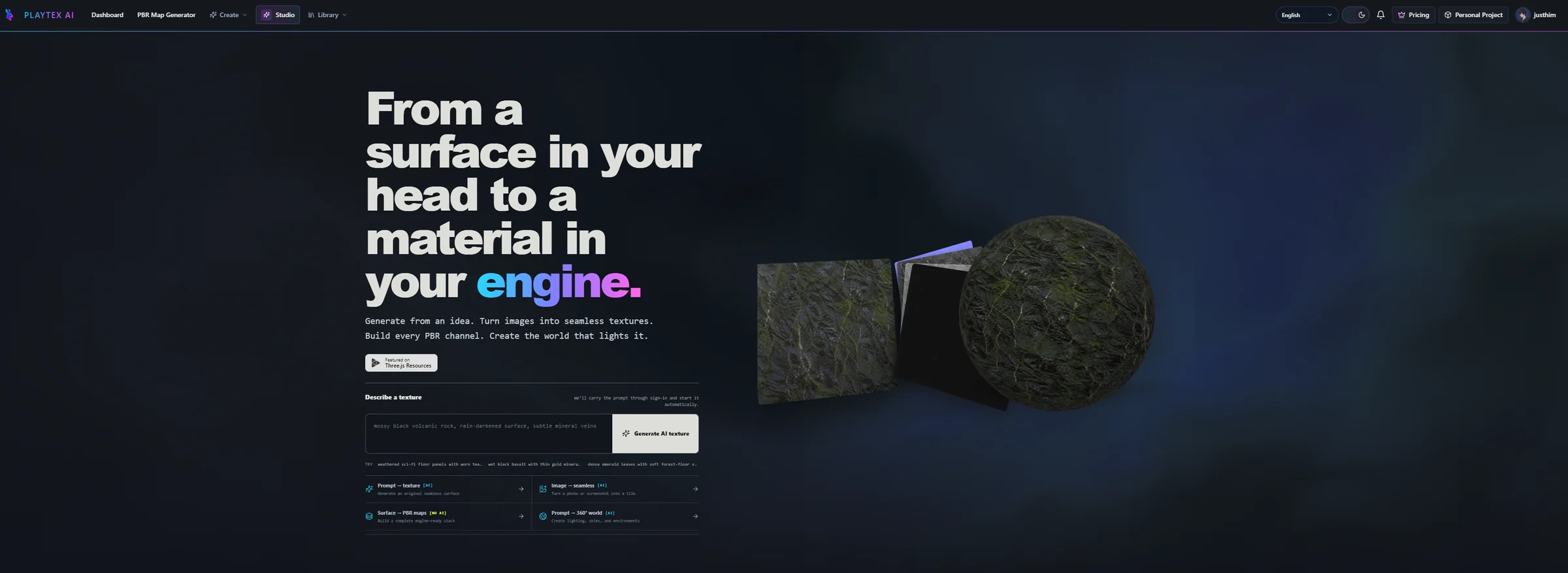 Generative materials studio with a prompt interface and rendered materials